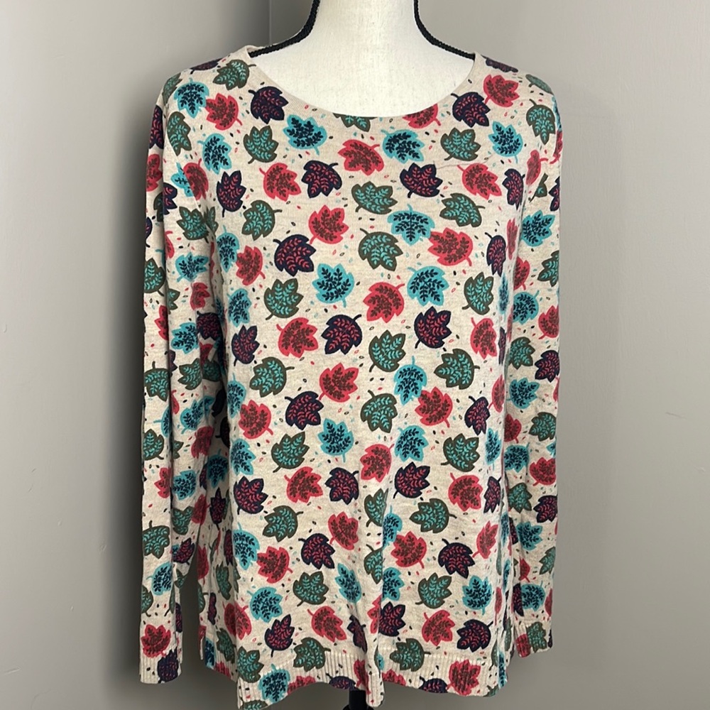 Talbots Autumn Leaves Long Sleeve Knit Sweater Top Size L - Picture 2 of 10